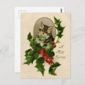 キャットクリスマスホリメリーーキットンアンティークアート ポストカード (正面/裏面)