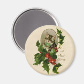キャットクリスマスホリメリーーキットンアンティークアート マグネット (正面/裏面)