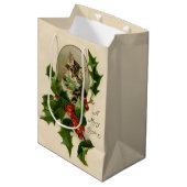キャットクリスマスホリメリーーキットンアンティークアート ミディアムペーパーバッグ (正面アングル)