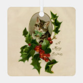 キャットクリスマスホリメリーーキットンアンティークアート メタルオーナメント (裏面)
