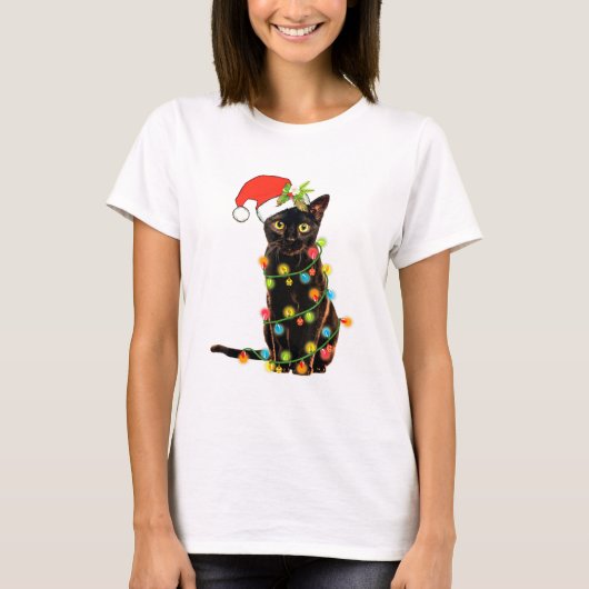 キャットクリスマスメおもしろいオウィクリスマスツリー Tシャツ (正面)
