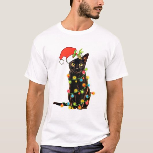 キャットクリスマスメおもしろいオウィクリスマスツリー Tシャツ (正面)