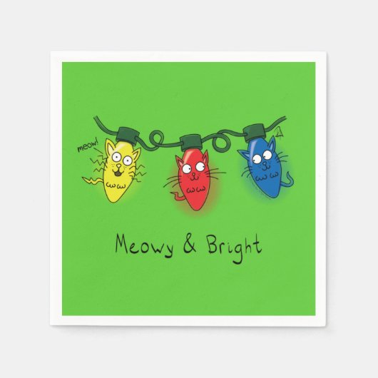 キャットクリスマスライトおもしろいミョイとブライト スタンダードカクテルナプキン (正面)