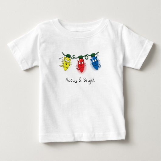 キャットクリスマスライトおもしろいミョイとブライト ベビーTシャツ (正面)