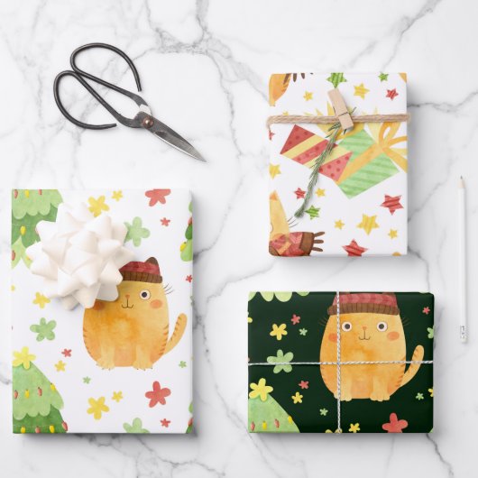 キャットクリスマスラッピング紙シート ラッピングペーパーシート (正面)