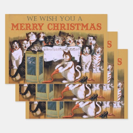 キャットクリスマス合唱団 ラッピングペーパーシート (セット)