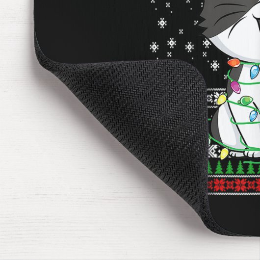 キャットクリスマス醜いクリスマスライトサンタハッおもしろいトGIF マウスパッド (コーナー)