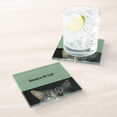 キャットグリーンガラスのコースターに注意 ガラスコースター (アングル)