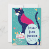 キャットケープバースデーパーティー招待ターコイズネイビー シーズンカード (正面)