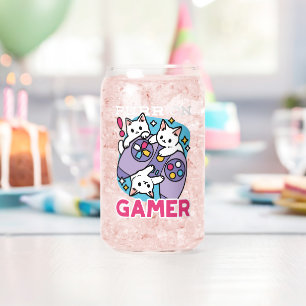 キャットゲーマーデザイン- Purr On Gamer Joystick Art ガラス缶