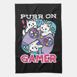 キャットゲーマーデザイン- Purr On Gamer Joystick Art キッチンタオル