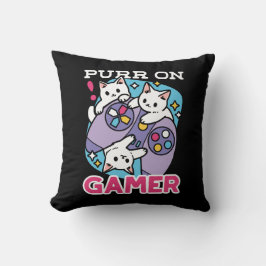 キャットゲーマーデザイン- Purr On Gamer Joystick Art クッション