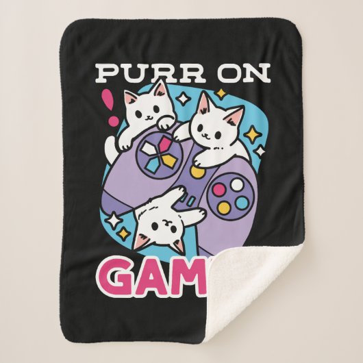 キャットゲーマーデザイン- Purr On Gamer Joystick Art シェルパブランケット (正面)