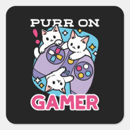 キャットゲーマーデザイン- Purr On Gamer Joystick Art スクエアシール