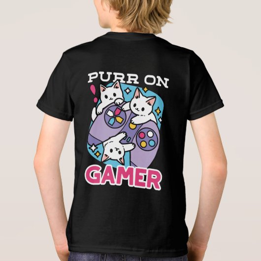 キャットゲーマーデザイン- Purr On Gamer Joystick Art トライブレンドTシャツ (裏面)