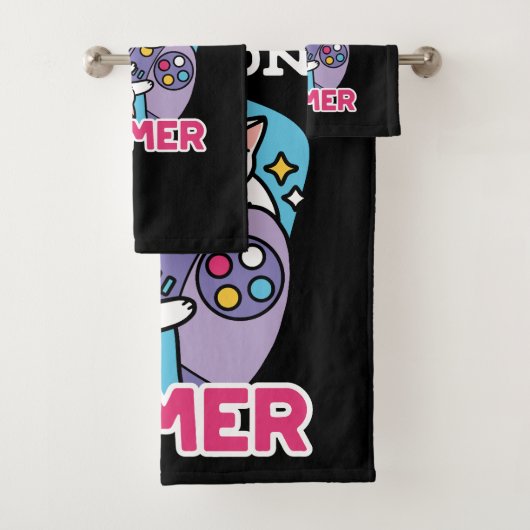 キャットゲーマーデザイン- Purr On Gamer Joystick Art バスタオルセット (インサイチュ)