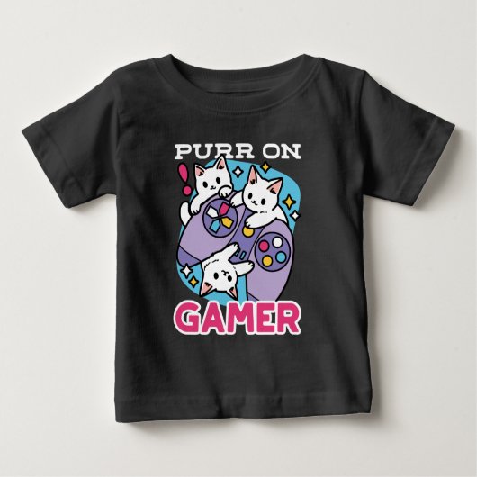 キャットゲーマーデザイン- Purr On Gamer Joystick Art ベビーTシャツ (正面)