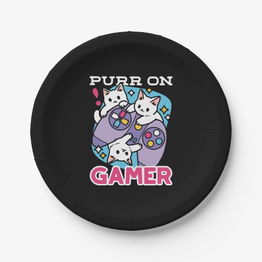 キャットゲーマーデザイン- Purr On Gamer Joystick Art ペーパープレート (正面)