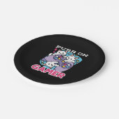 キャットゲーマーデザイン- Purr On Gamer Joystick Art ペーパープレート (アングル)