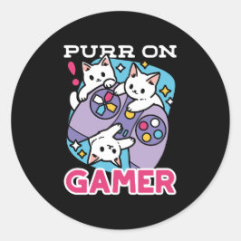 キャットゲーマーデザイン- Purr On Gamer Joystick Art ラウンドシール