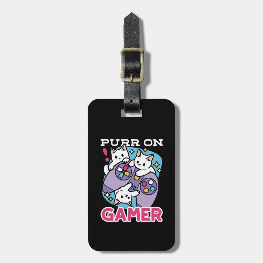 キャットゲーマーデザイン- Purr On Gamer Joystick Art ラゲッジタグ (正面縦)