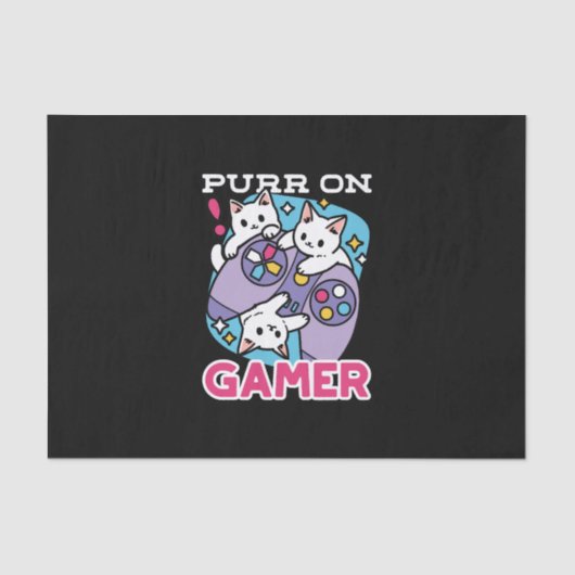 キャットゲーマーデザイン- Purr On Gamer Joystick Art 薄葉紙 (正面)