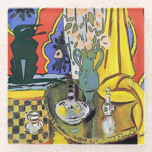 キャットコーヒーグラスのコースター ガラスコースター (正面)