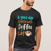 キャットコーヒーマグ猫かわいいコーヒーキャットママ Tシャツ (正面)