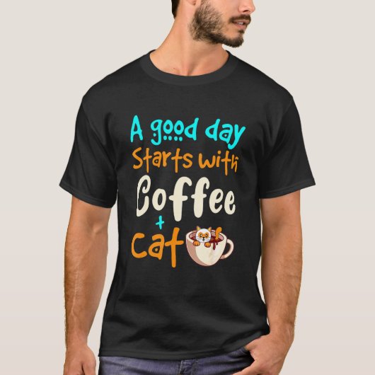 キャットコーヒーマグ猫かわいいコーヒーキャットママ Tシャツ (正面)