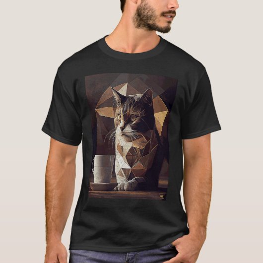 キャットコーヒー幾何学模様 Tシャツ (正面)