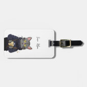 キャットコーヒー/紅茶のヴィンテージ水色セーター ラゲッジタグ (正面横)