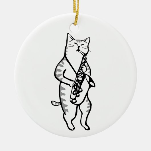 キャットサクソフォンプレーヤーミュージシャンジャズロックカおもしろいウト セラミックオーナメント (正面)