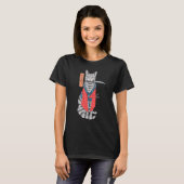 キャットサムライカタナ剣と日本の漢字 Tシャツ (正面フル)