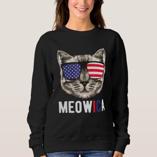 キャットサングラス7月4日Meowica Merica Usa Amer スウェットシャツ (正面)