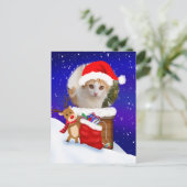 キャットサンタの屋根裏部屋にプレゼントをパーソナライズ ポストカード (スタンド正面)