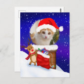 キャットサンタの屋根裏部屋にプレゼントをパーソナライズ ポストカード (正面/裏面)