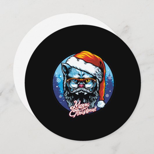 キャットサンタクロースがクリスマスの目出度を望む シーズンカード (正面/裏面)