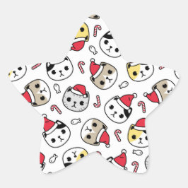 キャットサンタハッツホリデーレッドホワイト子猫ヘッズ 星シール