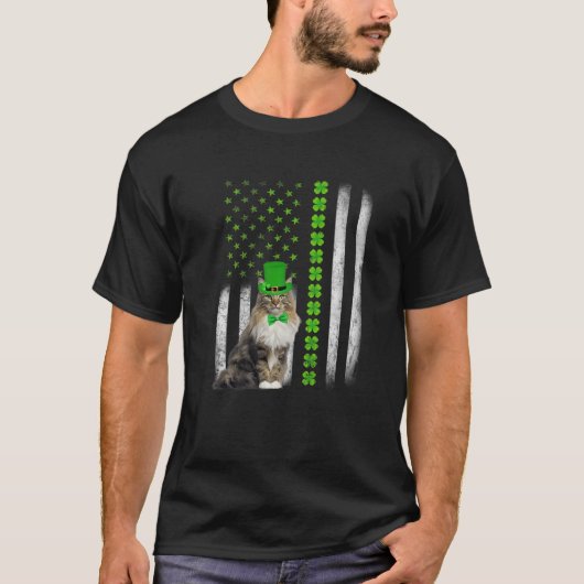 キャットサンパトリックおもしろいデイ米国国旗の猫 Tシャツ (正面)