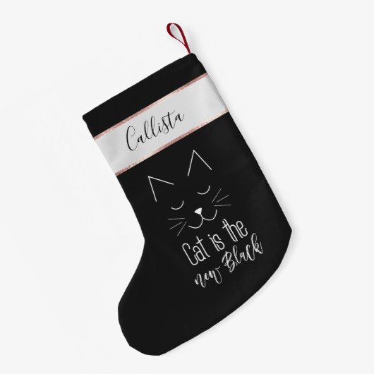 キャットザニューブラック引用文かわいい白黒文字 スモールクリスマスストッキング (裏面 (吊り時))