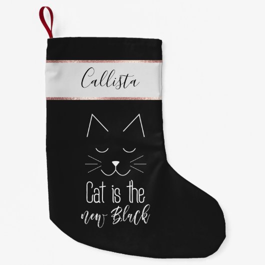 キャットザニューブラック引用文かわいい白黒文字 スモールクリスマスストッキング (正面)