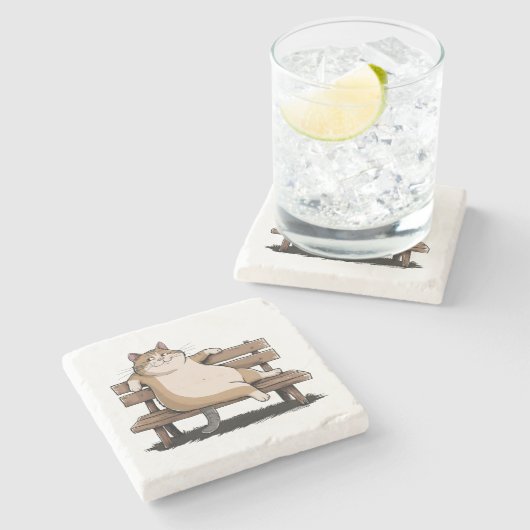 キャットザベンチシッター ストーンコースター (横)