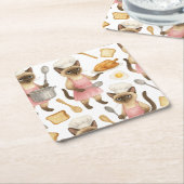 キャットシェフイズ料理朝食 スクエアペーパーコースター (アングル)