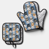 キャットシェフ調理師かわいいパターン 鍋つかみ&鍋敷きセット (正面/裏面)