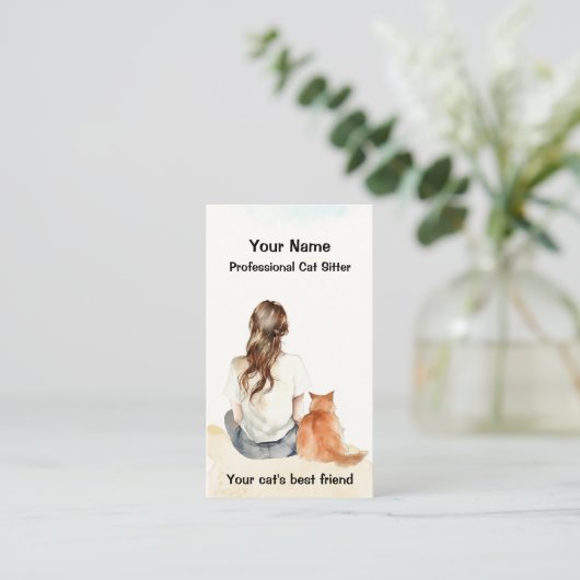 キャットシッターの女の子とキャットウォーターの名刺 名刺 (スタンド正面)