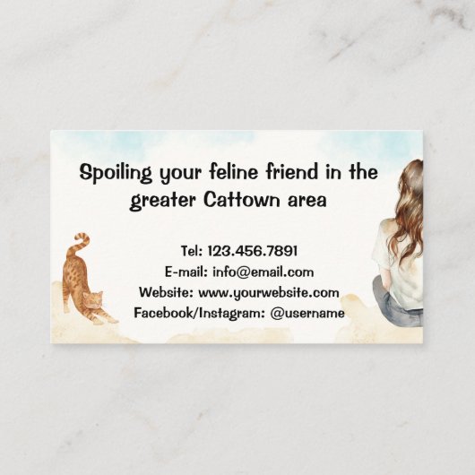 キャットシッターの女の子とキャットウォーターの名刺 名刺 (裏面)