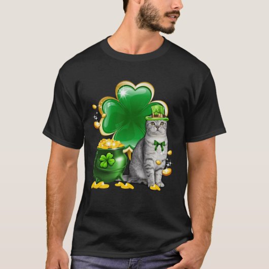 キャットシャムロックSt patricks dayキャットマイアイリッシュ Tシャツ (正面)