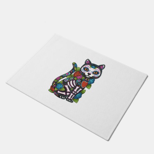 キャットシュガースカルメキシコカラベラディアデロスミュエルトス ドアマット (アングル)