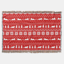 キャットシルエットクリスマス休暇パターンレッド スローブランケット