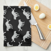 キャットシルエットデザインレトロキッテンアートブラック キッチンタオル (四つ折り)
